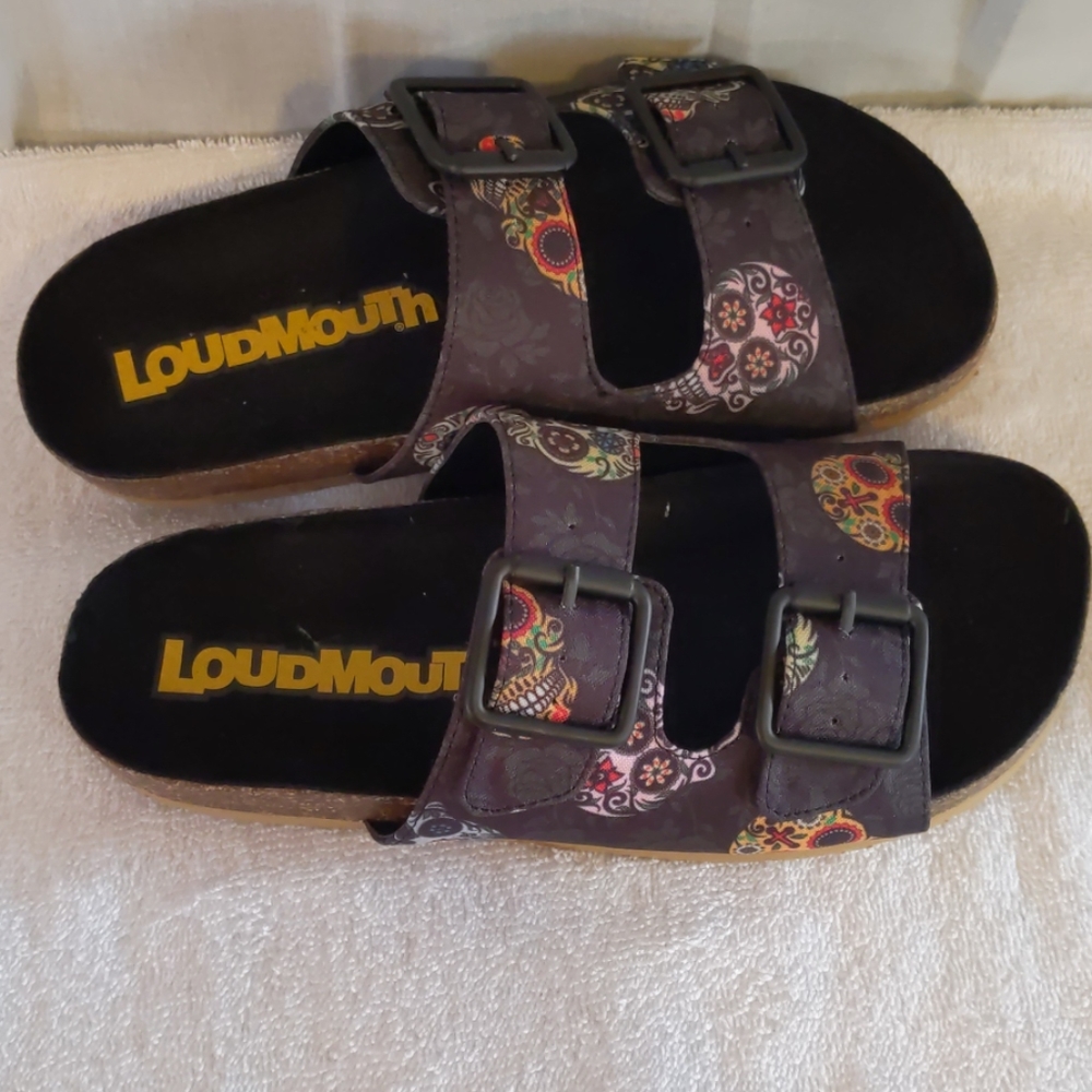 Loudmouth Slip-on Sandals Sugar Skulls Size 4 New